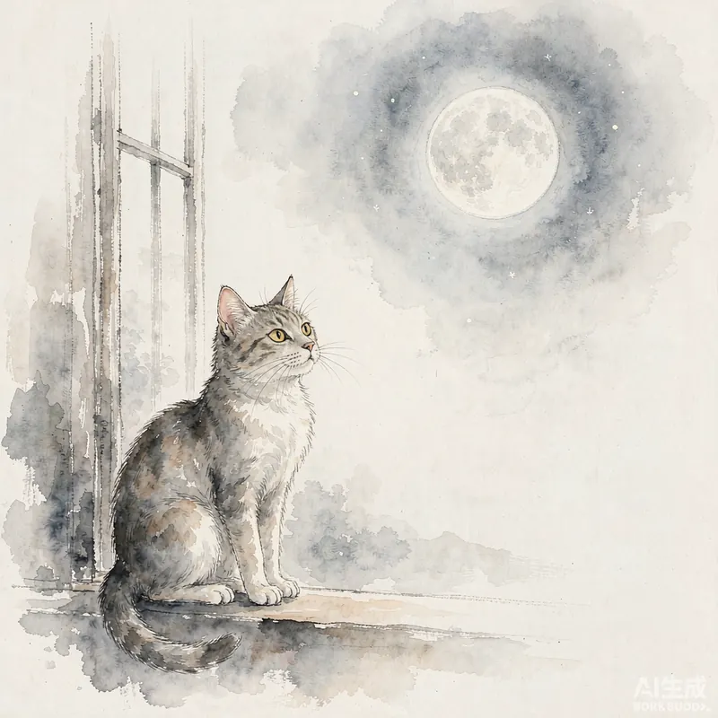 Ink-wash illustration for dreaming of cats