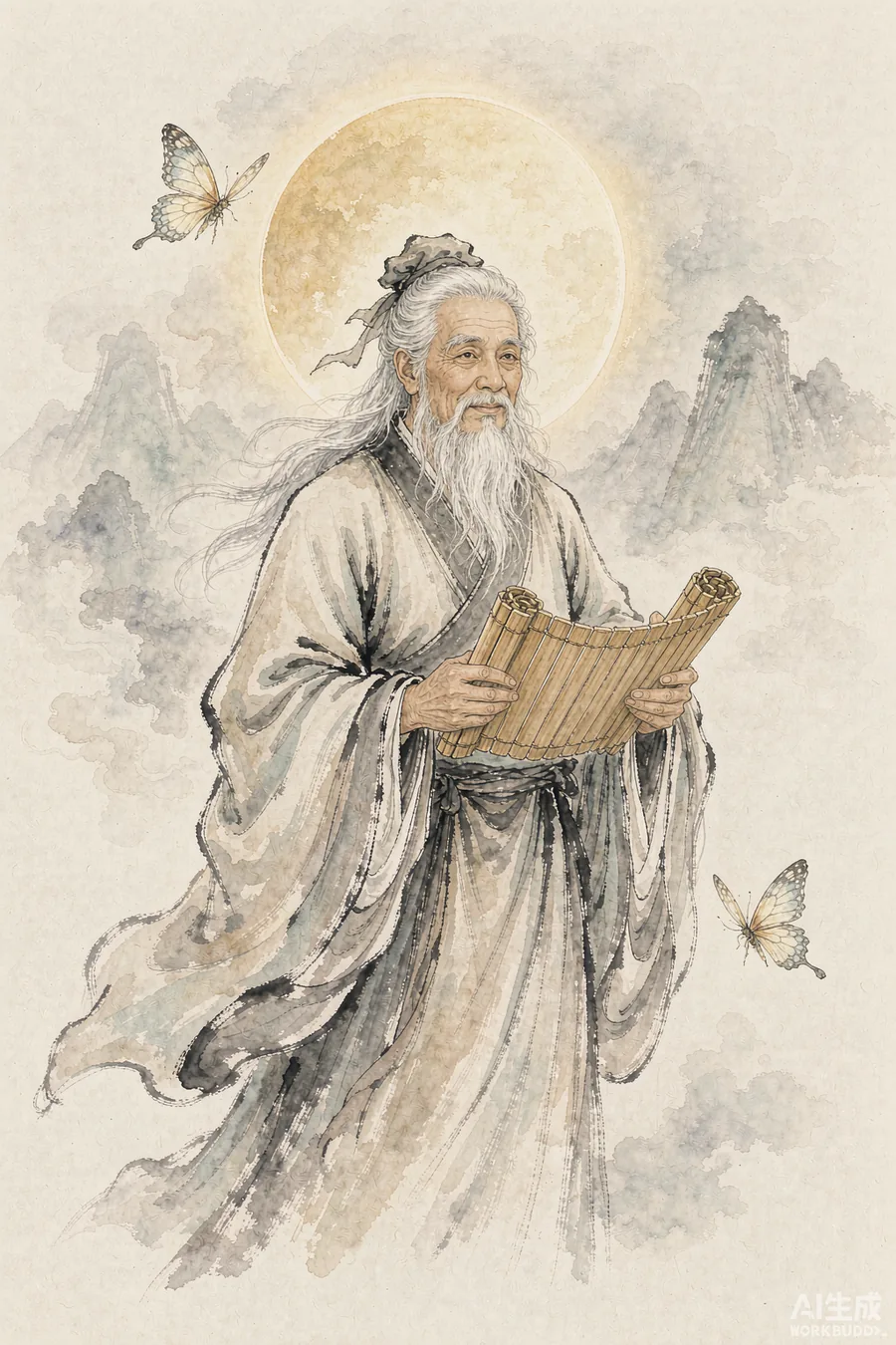 周公解梦_问周公：手持竹简的周公智者水墨画像
